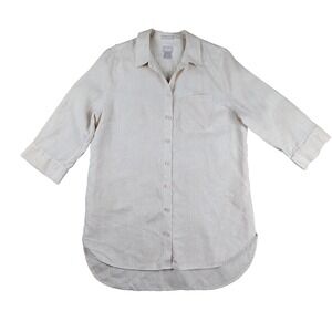 Chico's Shirt 100% Linen No Iron‎ Womens 8/10 Button Up Collared Classic Luxury